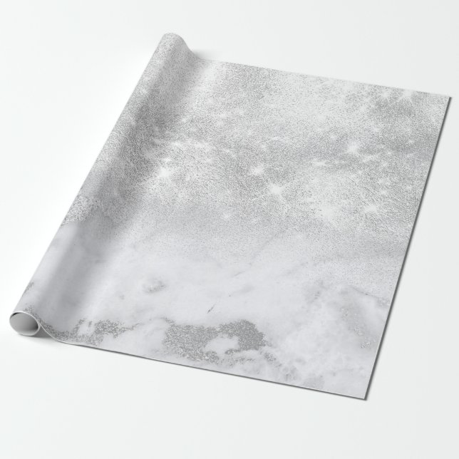 Silver White Grått Marble Stone Pensherschip Spark Presentpapper (Utrullad)