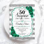 Silver White Grönt Surprise 50:e födelsedagen Inbjudningar<br><div class="desc">Överraskande 50 Födelsedagsfest inbjudan. Feminine emerald grönt design med faux glitter silver. Innehåller vitt och silver rand,  ro,  skriptteckensnitt och konfekti. Perfekt för en elegants damdag i firande. Kan vara personlig att visa vilken ålder som helst. Skrivna Zazzle-inbjudningar eller digital utskrivbar mall för omedelbar nedladdning.</div>