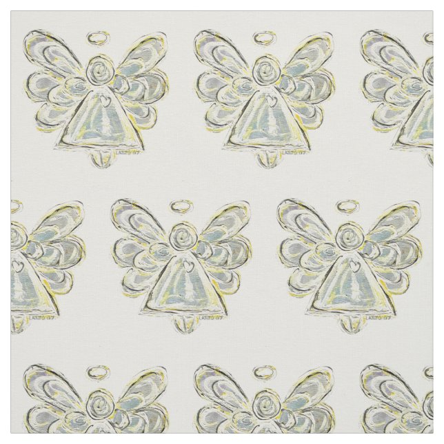 Silver White Guardian Angel Art Fabric Material Tyg (Provkarta)