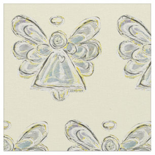 Silver White Guardian Angel Art Fabric Material Tyg