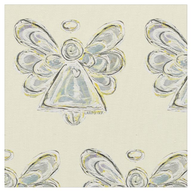 Silver White Guardian Angel Art Fabric Material Tyg (Närbild)
