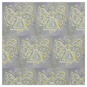 Silver White Guardian Angel Art Fabric Material Tyg