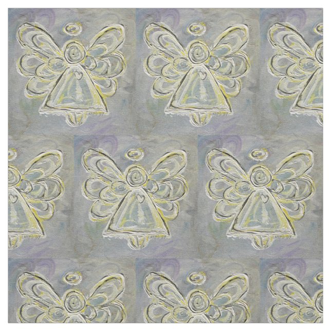 Silver White Guardian Angel Art Fabric Material Tyg (Provkarta)