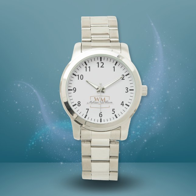 Silver White Guld Monogram Namn-skript Armbandsur (Skapare uppladdad)