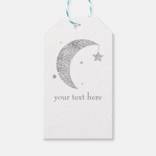 Silver & White Moon & Stars Baby Shower Celestial Presentetikett