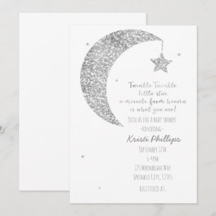 Silver White Moon & Stars Baby Shower-inbjudningar Inbjudningar
