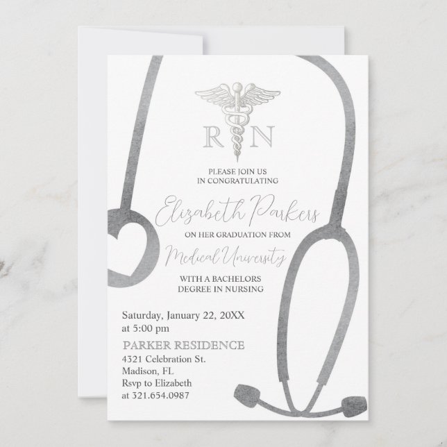 Silver White Nursing School Studentfest Inbjudningar (Framsida)