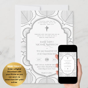 Silver White Ornate Catholical Nuptial Mass Bröllo Inbjudningar