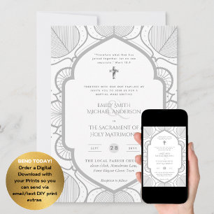 Silver White Ornate Catholical Nuptial Mass Bröllo Inbjudningar