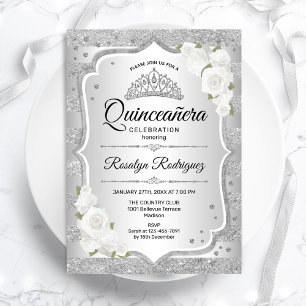 Silver White Quinceanera Inbjudningar