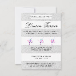 Silver & White Rand-3x5 Bachelorette-inbjudan Inbjudningar
