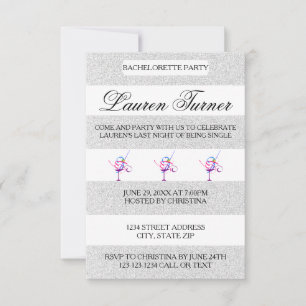 Silver & White Rand-3x5 Bachelorette-inbjudan Inbjudningar