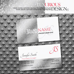 Silver White Red med Glitter Stars och Monogram Visitkort