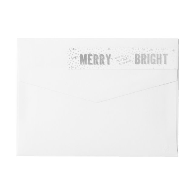 Silver & White Snowflake Merry och Bright Etikettband (Baksidan)