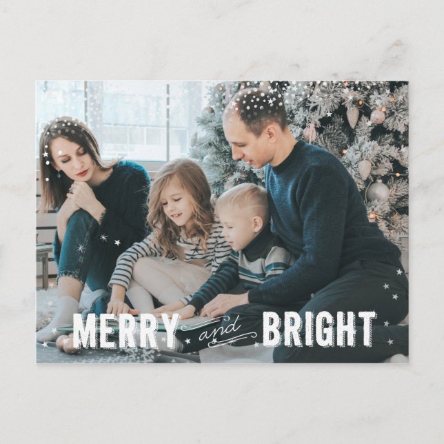 Silver & White Snowflake Merry och Bright Helgdag Helg Vykort (Framsida)