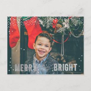 Silver & White Snowflake Merry och Bright Helgdag Helg Vykort