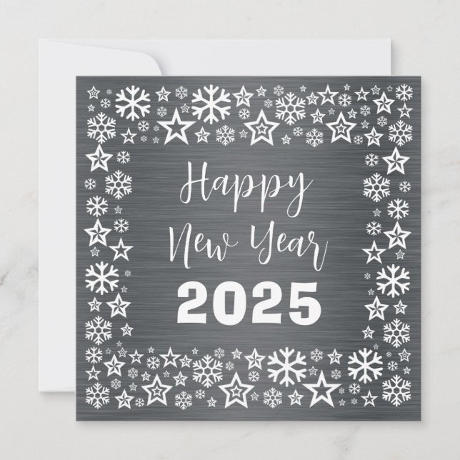 Silver white Square wish card with golden stars Julkort (Framsida)