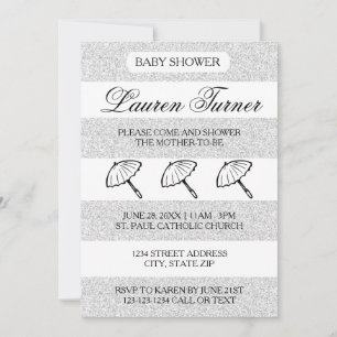 Silver & White Stripes - Inbjudan till babyfest