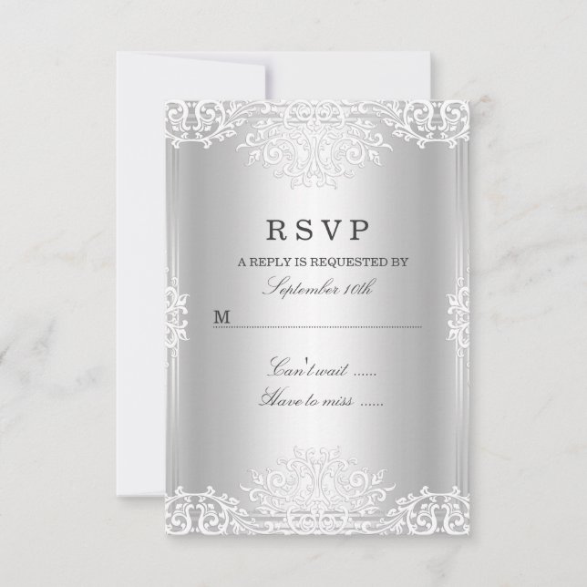 Silver White Vintage Glamour RSVP OSA Kort (Framsida)