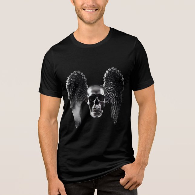Silver Winged Skull T Shirt (Framsida)