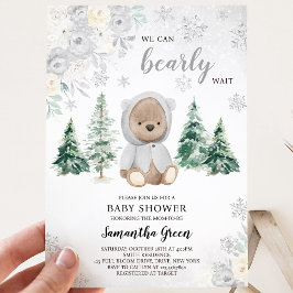 Silver Winter Bear Barnrumsfirande Inbjudningar