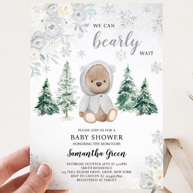 Silver Winter Bear Barnrumsfirande Inbjudningar (Skapare uppladdad)