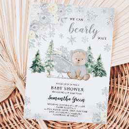 Silver Winter Bear Barnrumsfirande Inbjudningar