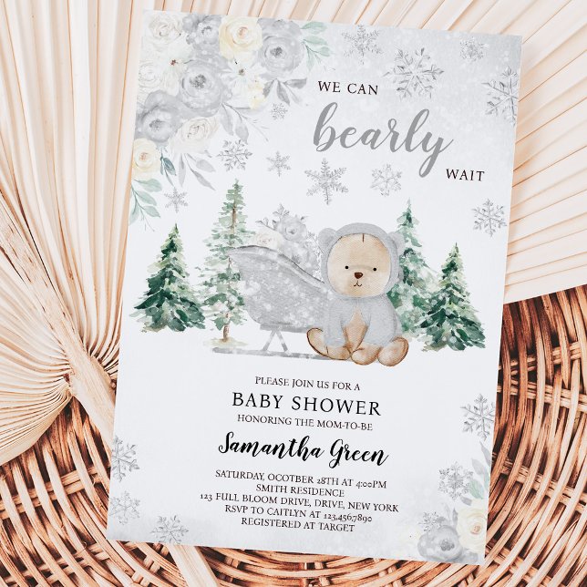 Silver Winter Bear Barnrumsfirande Inbjudningar (Skapare uppladdad)