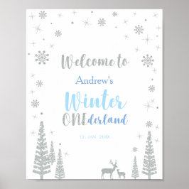 Silver Winter Boy-Födelsedagsfestens välkomsttecke Poster