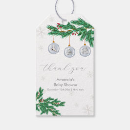 Silver Winter Clothesline Ornaments Baby Shower Presentetikett
