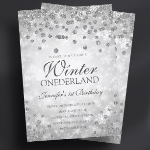 Silver Winter Diamonds & Glitter Första födelsed Inbjudningar