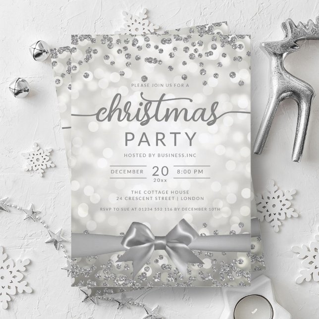 Silver Winter Glam Company Julafton Ribbon Inbjudningar (Silver Winter Glam Company Xmas Ribbon Invitation)