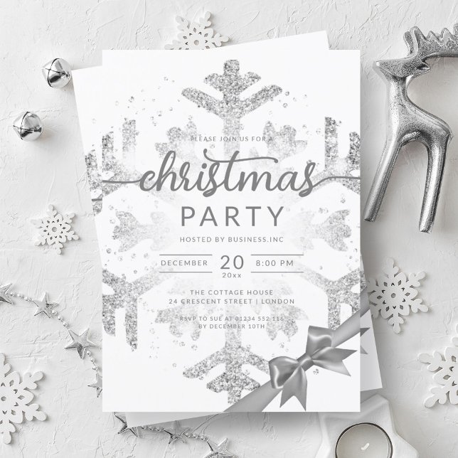 Silver Winter Glitter Snö - jul Inbjudningar (Silver Winter Glitter Snow Company Christmas Invitation)
