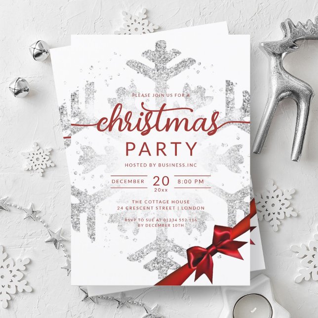 Silver Winter Glitter Snö - jul Inbjudningar (Silver Winter Glitter Snow Company Christmas Invitation)