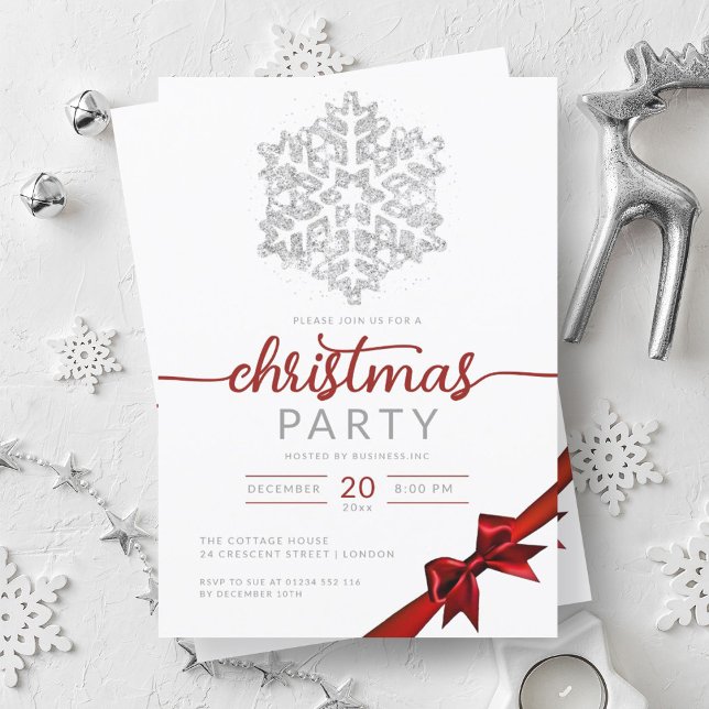 Silver Winter Glitter Snowflake Company Julafton Inbjudningar (Silver Winter Glitter Snowflake Company Xmas Invitation)