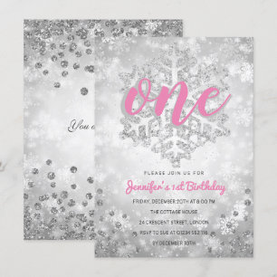 Silver Winter Glitter Snowflake   Första födelseda Inbjudningar