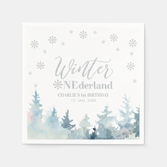 Silver Winter Onederland 1:a födelsedag Party Pappersservett (Framsidan)