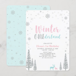 Silver Winter onederland 1:a födelsedagen party Inbjudningar