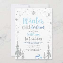 Silver Winter onederland 1-års födelsedagsfest Inbjudningar