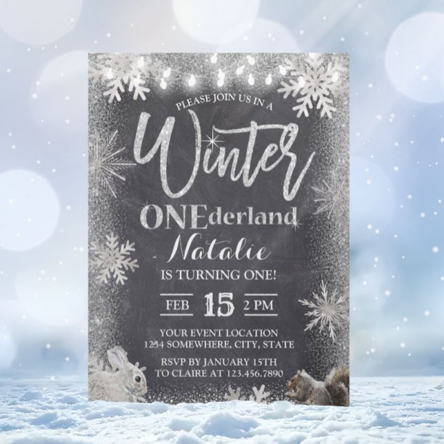 Silver Winter ONEderland 1st Birthday Chalkboard Inbjudningar (Skapare uppladdad)