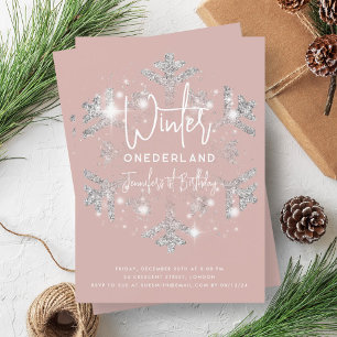 Silver Winter ONEDERLAND Birthday Dusty Ro Inbjudningar