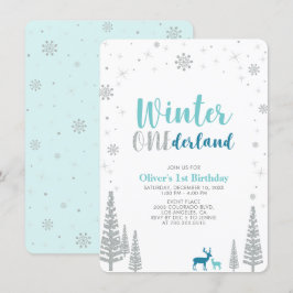 Silver Winter onederland pojke 1:a födelsedagen pa Inbjudningar