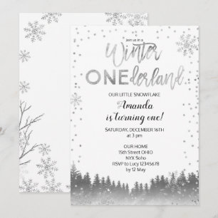 Silver Winter ONEderland Snö Birthday Inbjudan BOY