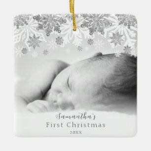 Silver Winter Snöflingor Personlig Baby Julgransprydnad Keramik