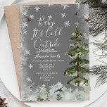Silver Winter Snöflingor Utsida - babyskor Inbjudningar<br><div class="desc">Silver Watercolor Watercolor Snöflingor Gräs Träd Kall utanför babyskor</div>