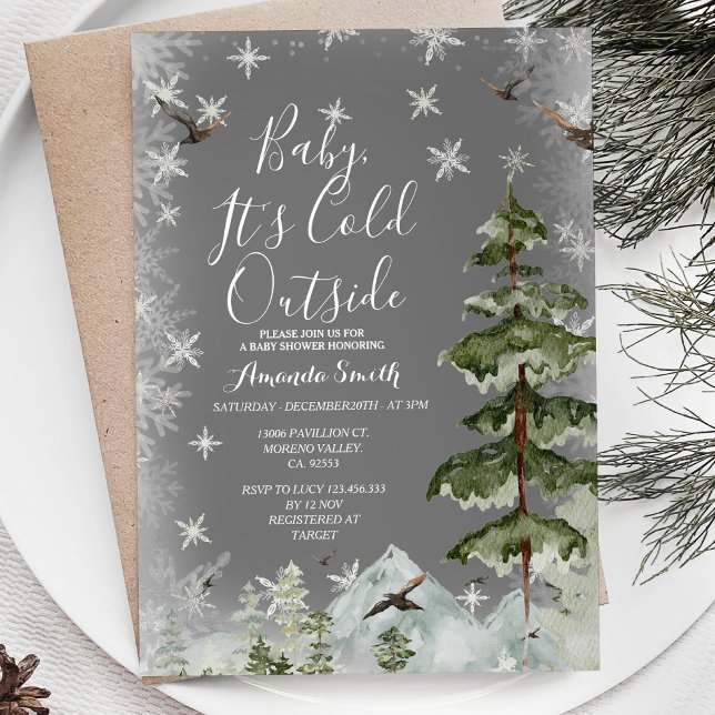 Silver Winter Snöflingor Utsida - babyskor Inbjudningar (Skapare uppladdad)