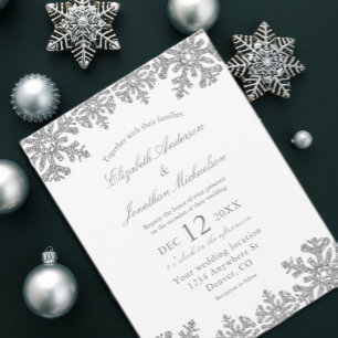 Silver Winter Snowflake Bröllop Vykort