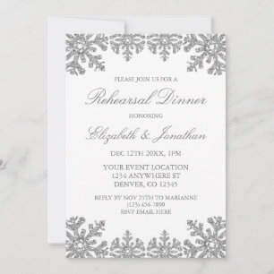 Silver Winter Snowflake Rehearsal Dinner Inbjudningar