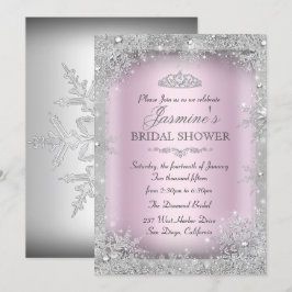 Silver Winter Vinterland Pink Bröllopsdusch Inbjudningar