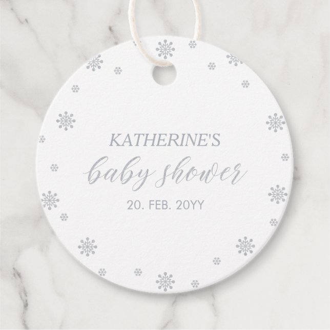 Silver Winter Wonderland Baby Shower Tack Gåvor Etiketter (Framsida)